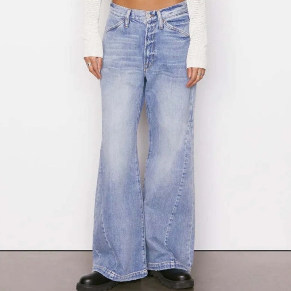 FRAME Denim Le Baggy Palazzo Jeans in Iceberg Flat Size 23 - Picture 14 of 15